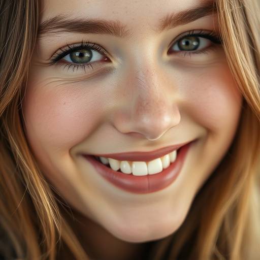 A close-up portrait of a young woman smiling softly.