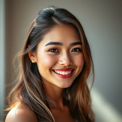 A radiant portrait of a young woman with a confident smile.